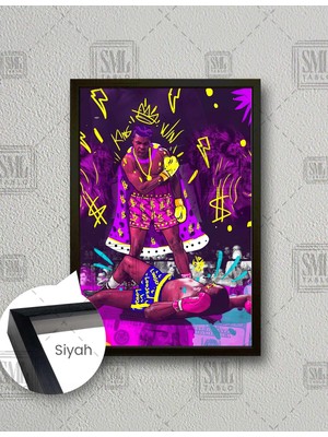 SML Tablo Muhammed Ali Boksör Grafiti King Win  Dikey Çerçeveli Kanvas Tablo