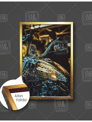SML Tablo Harley Davıdson Simli Motorsiklet Chopper Dikey Çerçeveli Kanvas Tablo