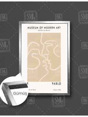 SML Tablo Museum Of Modern Art Öpüşen Çift Kiss Minimal  Dikey Çerçeveli Kanvas Tablo