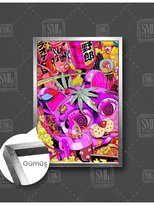 SML Tablo Saykodelik Pembe Hareket Çeken Kedi  Dikey Çerçeveli Kanvas Tablo