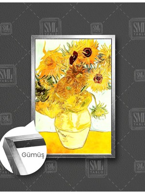 SML Tablo Vincent Van Gogh Vazo Içindeki Ayçiçekler Sarı  Dikey Çerçeveli Kanvas Tablo