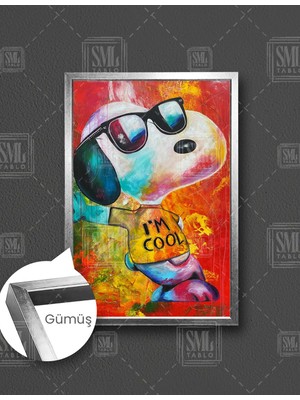 SML Tablo Siyah Gözlüklü Havalı Köpek I M Cool Art Dekor Dikey Çerçeveli Kanvas Tablo