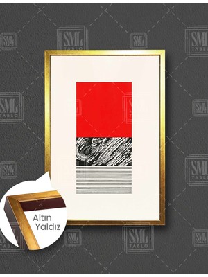 SML Tablo Japon Tarzı Kırmızı Blok ve Siyah Çizgili Minimal  Dikey Çerçeveli Kanvas Tablo