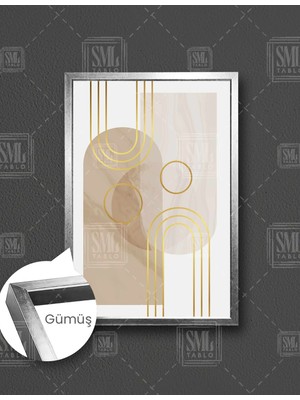 SML Tablo Modern Sanat Pastel Tonlar ve Gold Dekor Dikey Çerçeveli Kanvas Tablo