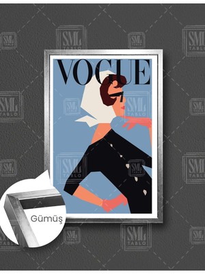 SML Tablo Vogue Gözlüklü Vintage Kadın Dergi Kapağı Boho  Dikey Çerçeveli Kanvas Tablo