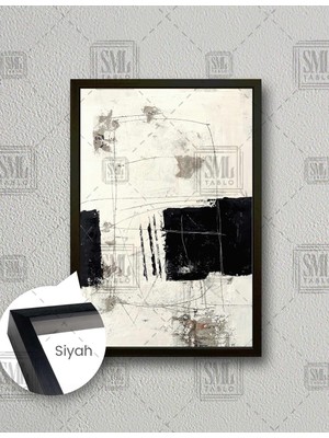 SML Tablo Siyah Beyaz Krem Abstract Dokusal Modern Şekiller Sanat Dekor Dikey Çerçeveli Kanvas Tablo