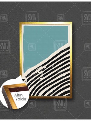 SML Tablo Mavi ve Siyah Çizgili Ilüstrasyon Minimal  Dikey Çerçeveli Kanvas Tablo