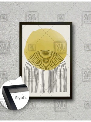 SML Tablo Modern Soyut Altın Yuvarlak Siyah Çizgiler Çember Dekoratif Dikey Çerçeveli Kanvas Tablo