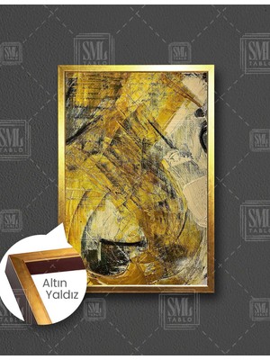 SML Tablo Siyah Altın Gold Dokusal Abstract Modern Lüks Dekor Dikey Çerçeveli Kanvas Tablo