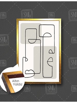 SML Tablo Siyah Çizgi Minimal Iki Insan Yüzü Heykel Minimal Boho  Dikey Çerçeveli Kanvas Tablo