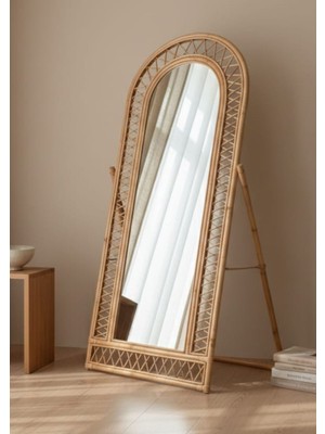 Lessio Home Venüs %100 El Işçiliği Doğal Rattan & Bambu Ayaklı Boy Aynası 80X180 cm – Bohem Dekoratif Ayna