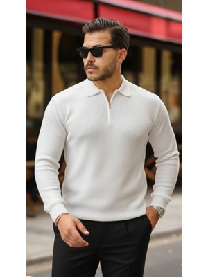 Modenya Erkek Selanik Örme Yakalı Uzun Kollu Triko
