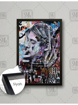 SML Tablo Kurt Cobain Legend Rock Star  Dikey Çerçeveli Kanvas Tablo
