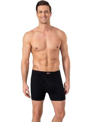 Obje Erkek Siyah Penye Ribana Cepli Şort Boxer
