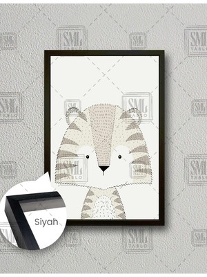 SML Tablo Yavru Rakun Noktalı Çizgi Film Karakteri Çocuk Odası Dekor Dikey Çerçeveli Kanvas Tablo