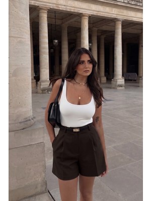 Genius Store Fundachoosesxgenius Kadın Pileli Şort Iç Göstermez Lamineli Kadın Şort Pileli-Şort