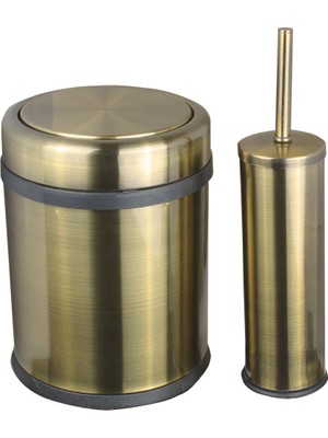 PremiumPort Şık Antik Tarz Çöp Kutusu ve Banyo Seti, 8 Litre, Kapaklı ve Sallanır