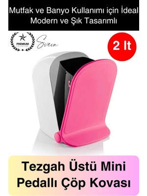 PremiumPort Pratik Tasarım Pedallı 2l Masaüstü Çöp Kovası, Mutfak ve Banyo Için