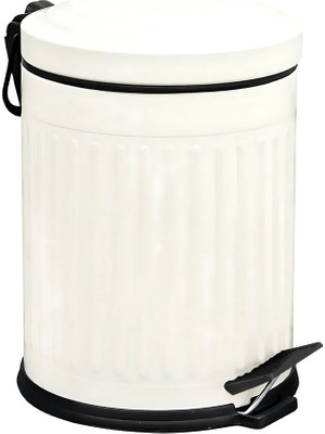PremiumPort Şık Çizgili Krem Çöp Kovası 5 Litre, Modern ve Zarif Tasarım