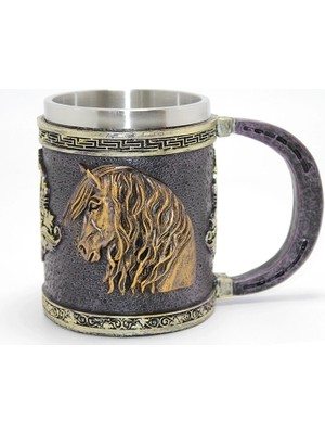 Die Grup  3D Kabartmalı At Büstü Paslanmaz Çelik Kupa Bardak ALK4473