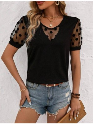 Periliçekeçe Kadın Puantiyeli Tül Koy Detay Bluz