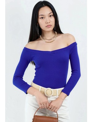 Hiccup Kadınlar Busem Slim Fit Fitilli Crop Bluz Fas Mavisi