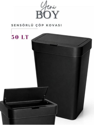 PremiumPort Sessiz Hareket Sensörlü Kapak 50 Lt, Siyah, 3 Aa Pil ile Çalışır (3'lü Set)