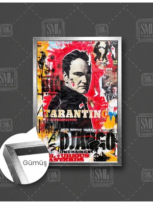 SML Tablo Tarantino Django Kolaj Grafiti  Dikey Çerçeveli Kanvas Tablo