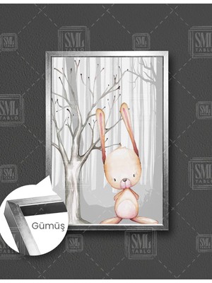SML Tablo Orman Içindeki Yavru Tavşan Çizgi Film Karakteri Çocuk Odası Dekor Dikey Çerçeveli Kanvas Tablo