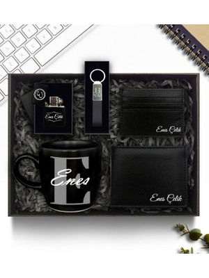 As Gift Kişiye Özel Siyah Kupa & Zippo Tarzı Çakmak & Cüzdan & Kartlık & Anahtarlık Hediye Seti