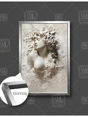 SML Tablo Duvardan Çıkan Kadın Heykeli Mermer  Dikey Çerçeveli Kanvas Tablo