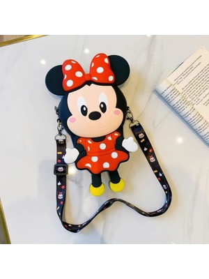 Siyah Kırmızı Sevimli Fare Figürlü Mini Çanta Kız Çocuk Bebek Askılı Cüzdan Crossbody