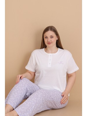 Wordex Mrn 4514 Çiçekli Kısa Kollu Pamuklu Penye Büyük Beden Kadın Pijama Takımı