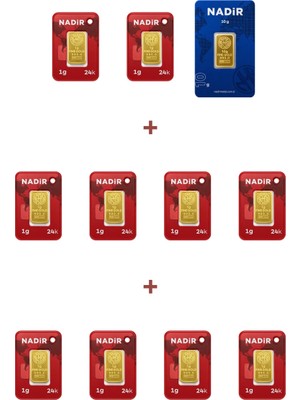 Nadir Gold 24 Ayar 20 Gram Külçe Altın (1 Adet 10 Gram Külçe Altın + 10 Adet 1 Gram Külçe Altın )