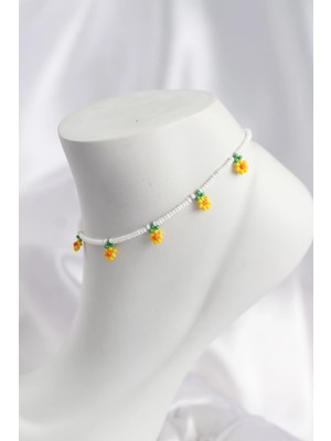 Calperia Beyaz Renk Boncuklu Papatya Motifli Halhal