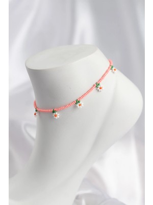 Calperia Pembe Renk Boncuklu Papatya Motifli Halhal