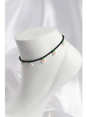 Calperia Siyah Renk Boncuklu Papatya Motifli Halhal