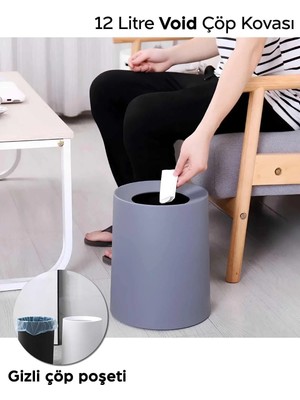 PremiumPort 12 Litre Gizli Poşetli Çöp Kutusu, Modern ve Şık Tasarım