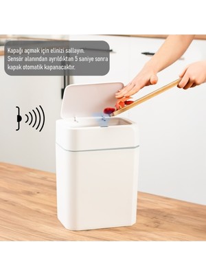 PremiumPort Sensörlü Otomatik Slim Çöp Kovası 9 Lt, 2 Adet Aa Pil ile Çalışır