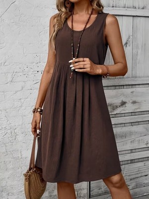 Periliçekeçe Kadın Askılı Yuvarlak Yakalı Önden Pileli Kısa Aerobin Elbise