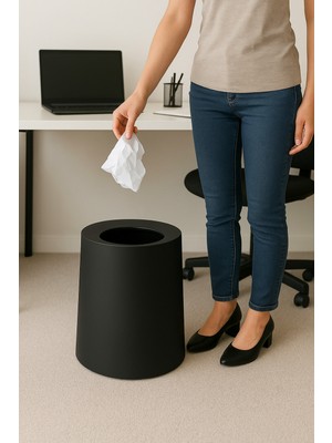 PremiumPort Modern Mat Antrasit Çöp Kutusu, Kapaksız ve Pratik Kullanım