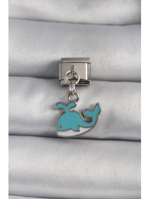 Nil Avm 316L Çelik Gümüş Renk Sallantı Mavi Balina Model Charm