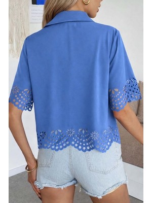 Periliçekeçe Kadın Kısa Kollu Yakalı Önden Düğmeli Dubai Gömlek Bluz