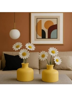 Calperia Mat Dekoratif Mini Vazo Seti, 2'li Pastel Sarı