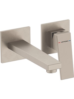 Artema VitrA Minimax Square A4359234 Ankastre Lavabo Bataryası, Kısa Sıva Üstü, Fırçalı Nikel