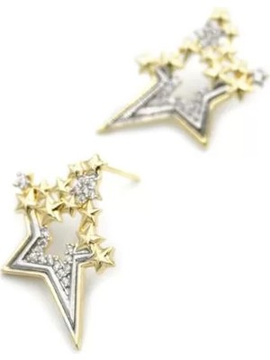 Die Grup Taşlı Yıldız Küpe - Altın