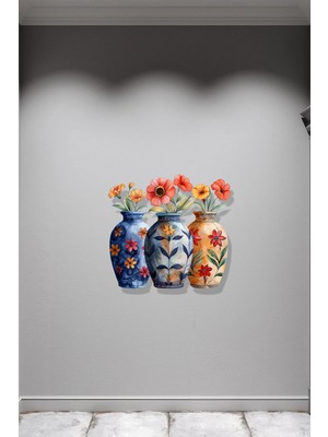 Macrodec Triple Bloom Üçlü Çiçekler Metal Tablo - Modern Botanik Çiçek Temalı 3 Parça Lazer Kesim Duvar Dekoru