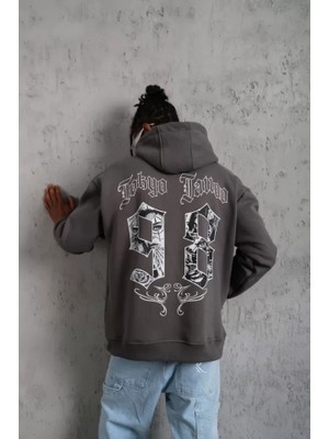 Modenya Erkek 98 Baskılı Kapşonlu Sweat - Gri