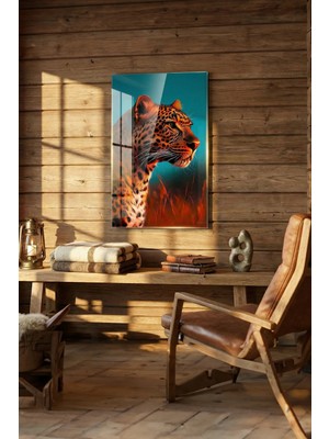 Macrodec Vahşi Doğa Leopar Portresi Cam Tablo - 4mm Temperli Kırılmaz Cam Duvar Dekoru