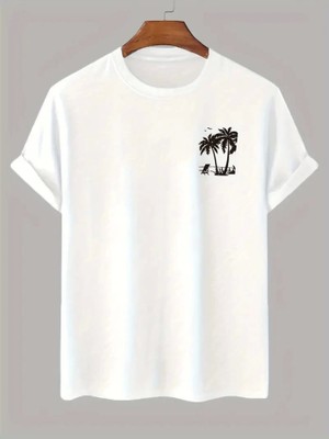 Modenya Baskılı Oversize Bisiklet Yaka T-Shirt - Beyaz